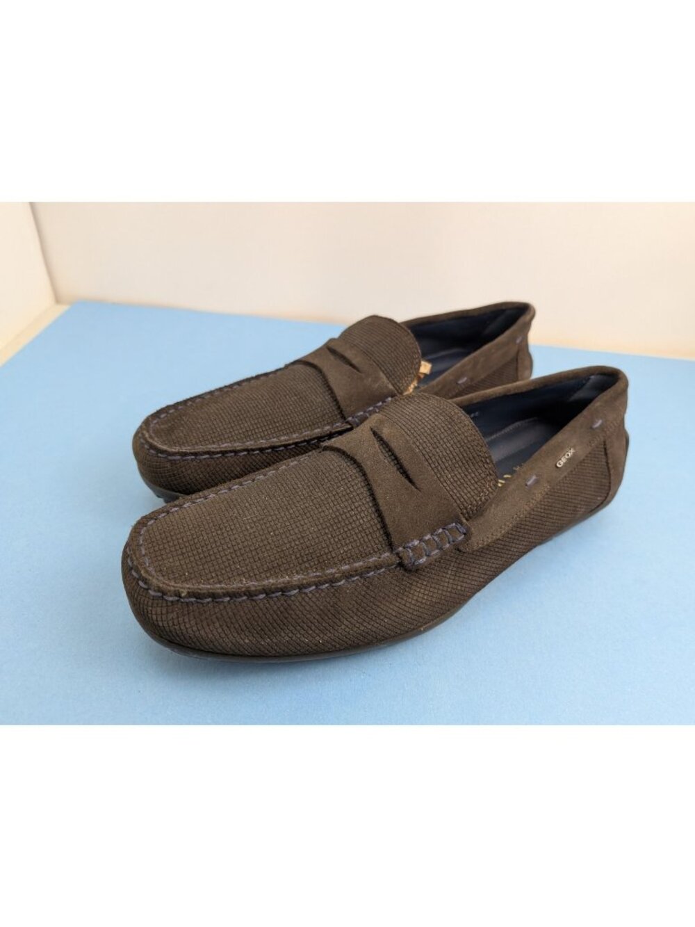 GEOX Respira Men’s Brown Leather Slip On Loafers Shoes Size EU 43